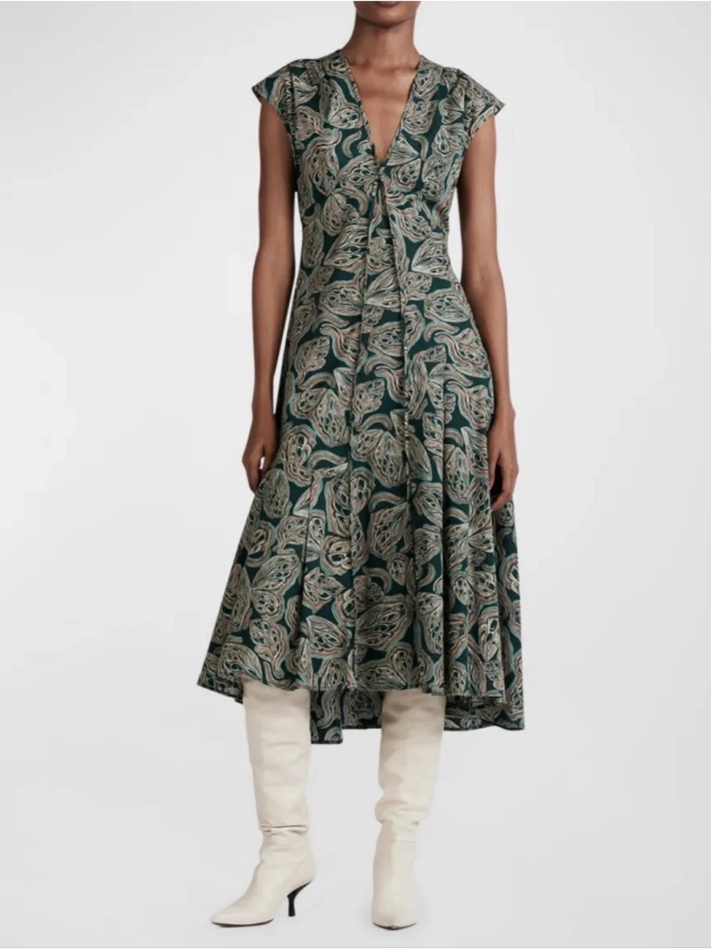 $595 DEREK LAM 10 CROSBY DRESS Reina Printed Sleeveless Mididress paisley Cotton